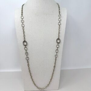 Ann Taylor Chain Necklace Rhinestone‎ Circles Crystals Gold Tone Station Long